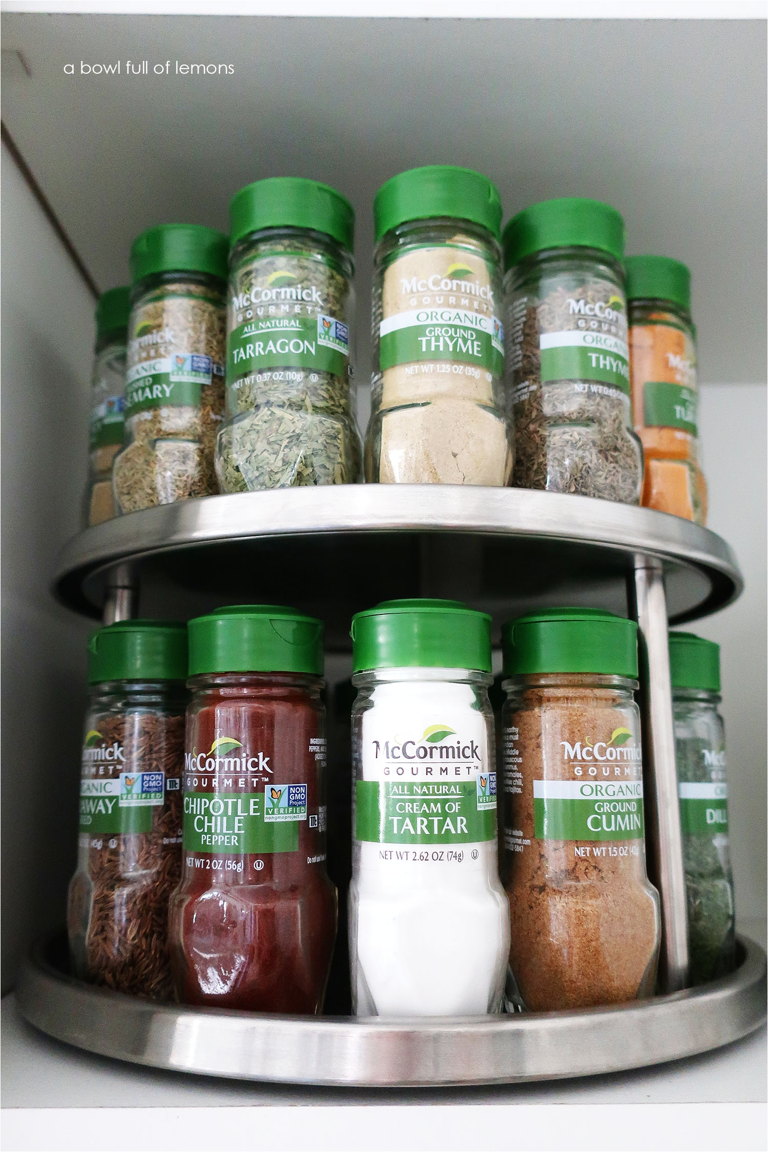 my personal favorites and most frequently used spices are onion powder and garlic salt i keep these front and center so they are easily accessible