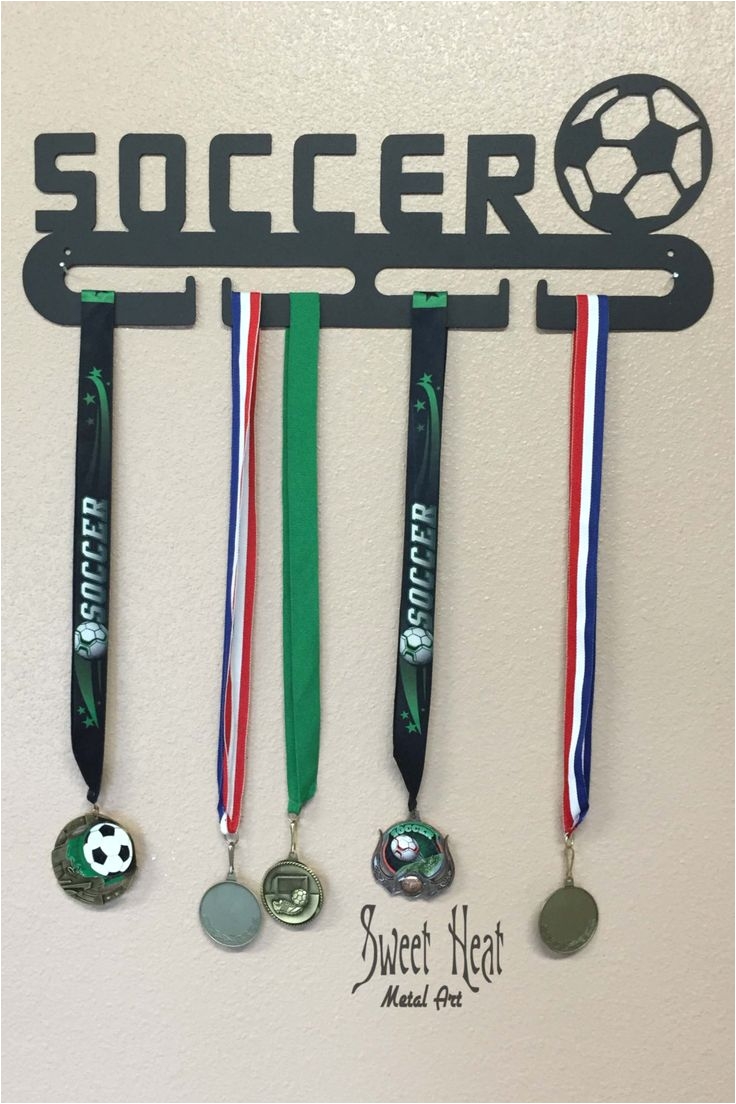 soccer sports medal display by sweetheatmetalart on etsy