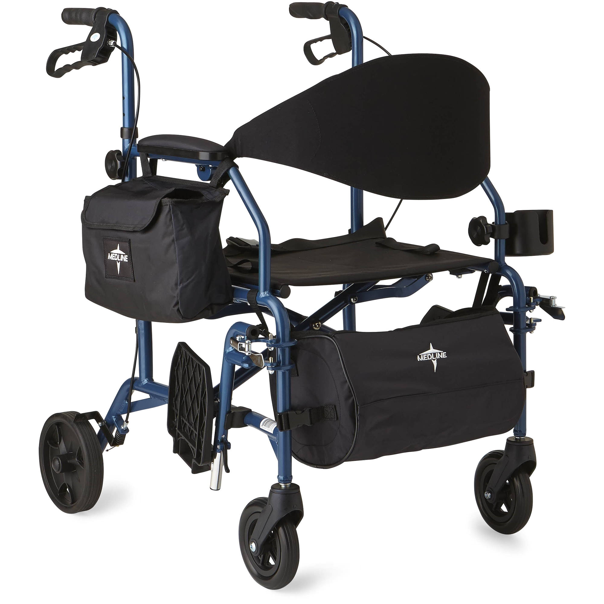 Medline Transport Chair Walmart Medline Combination Rollator Transport Wheelchair Blue Walmart Com