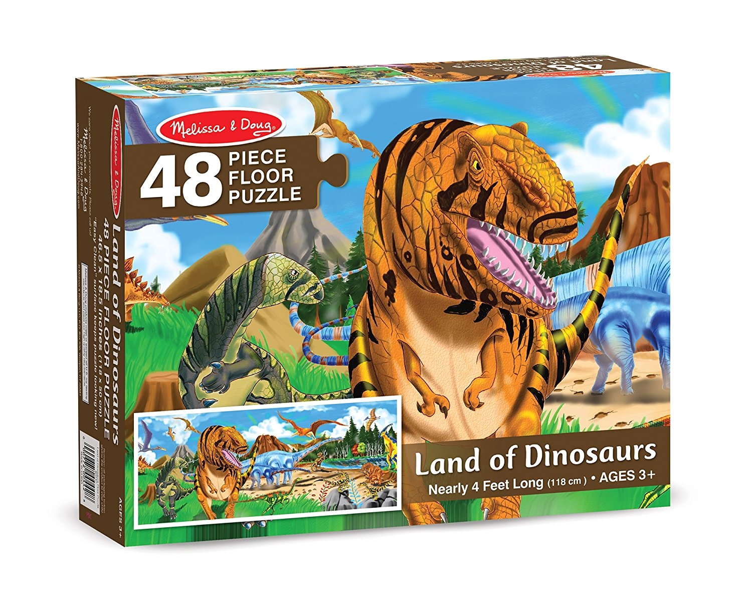 amazon com melissa doug land of dinosaurs floor puzzle 48 pcs 4 feet long melissa doug toys games