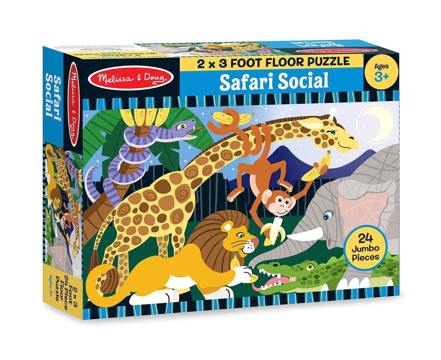 amazon com melissa doug safari social jumbo jigsaw floor puzzle 24 pcs 2 x 3 feet melissa doug 24pc 4423 toys games