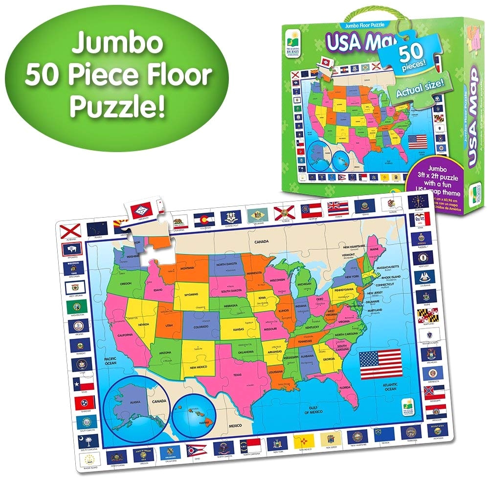 amazon com the learning journey jumbo floor puzzles usa map extra large puzzle measures 3 ft by 2 ft toys games