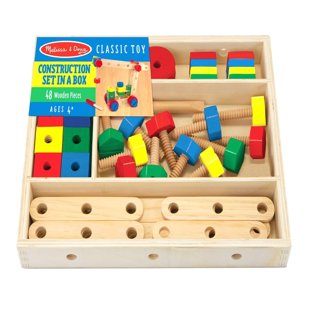 amazon com melissa doug wooden construction building set in a box 48 pcs melissa doug toys games