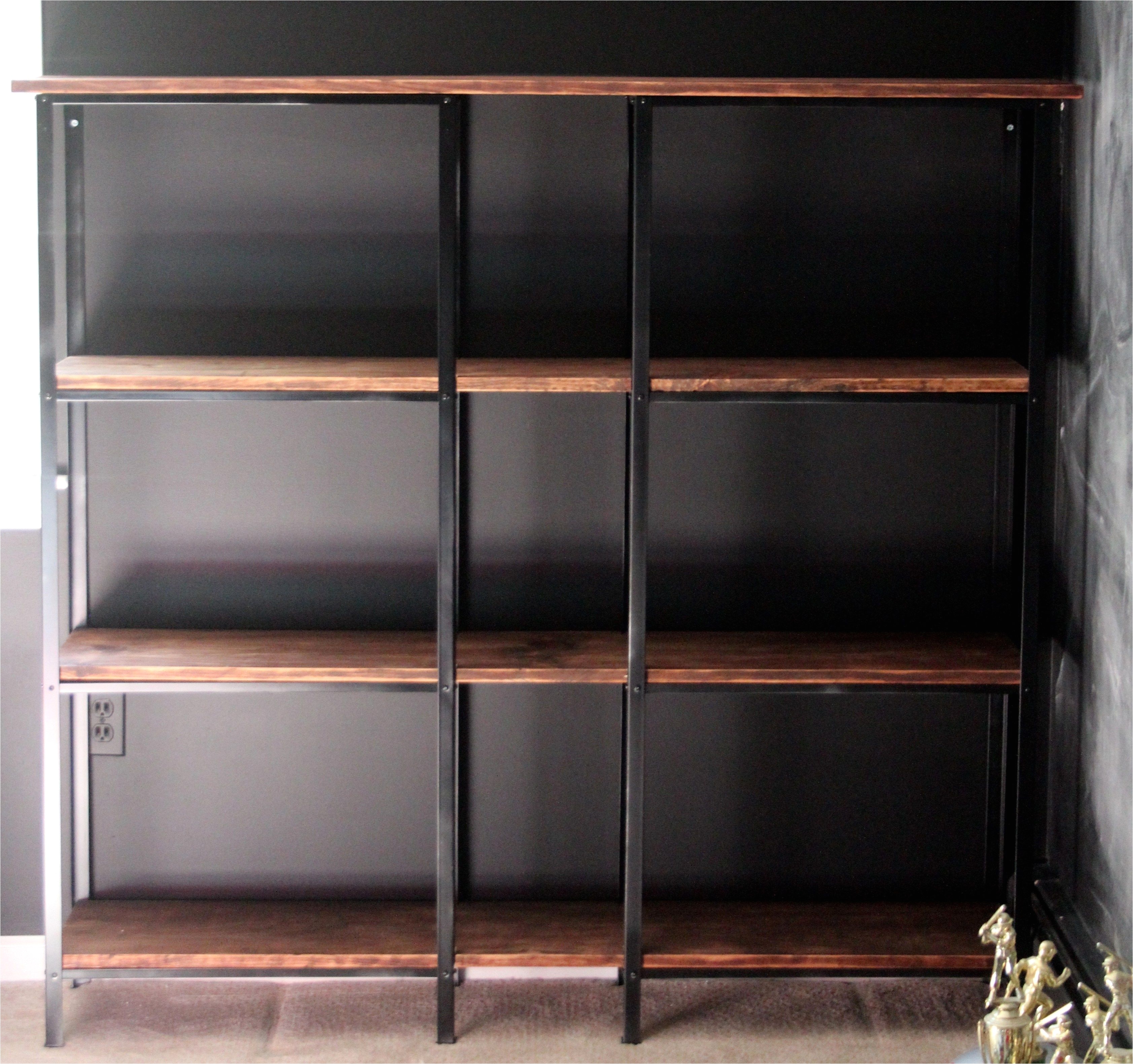 cheap metal shelves turned into high end bookcase