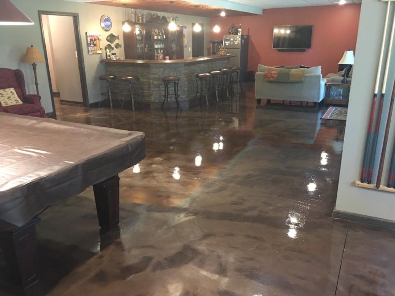 metallic marble epoxied basement floor in peoria illinois