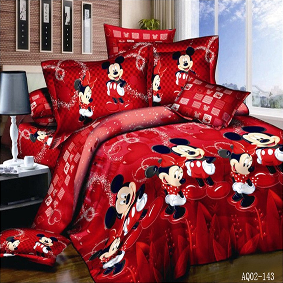 100 cotton red color mickey mouse quilt duvet cover flat sheet twin full queen