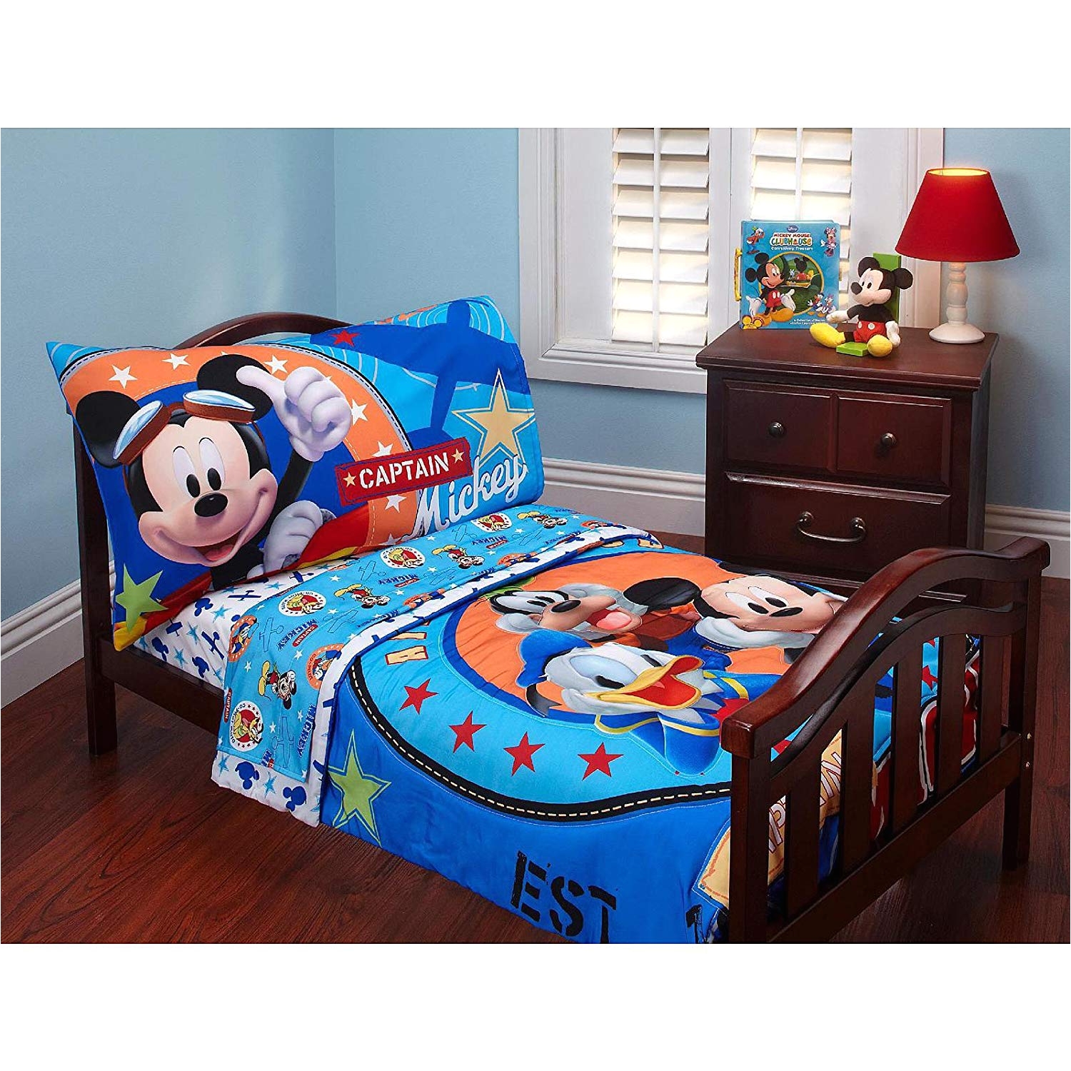 amazon com baby mickey mouse toddler bed set comforter top sheet fitted sheet pillow case 4 piece kids bedding set baby