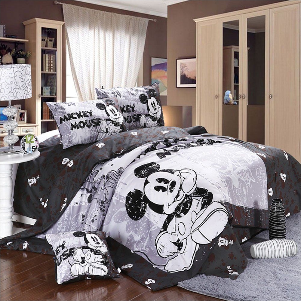 amazon com mickey minnie mouse bedding set queen king size flat sheet 100 cotton printing 1 pcs bedsheet 1 pcs duvet cover 2 pcs pillowca