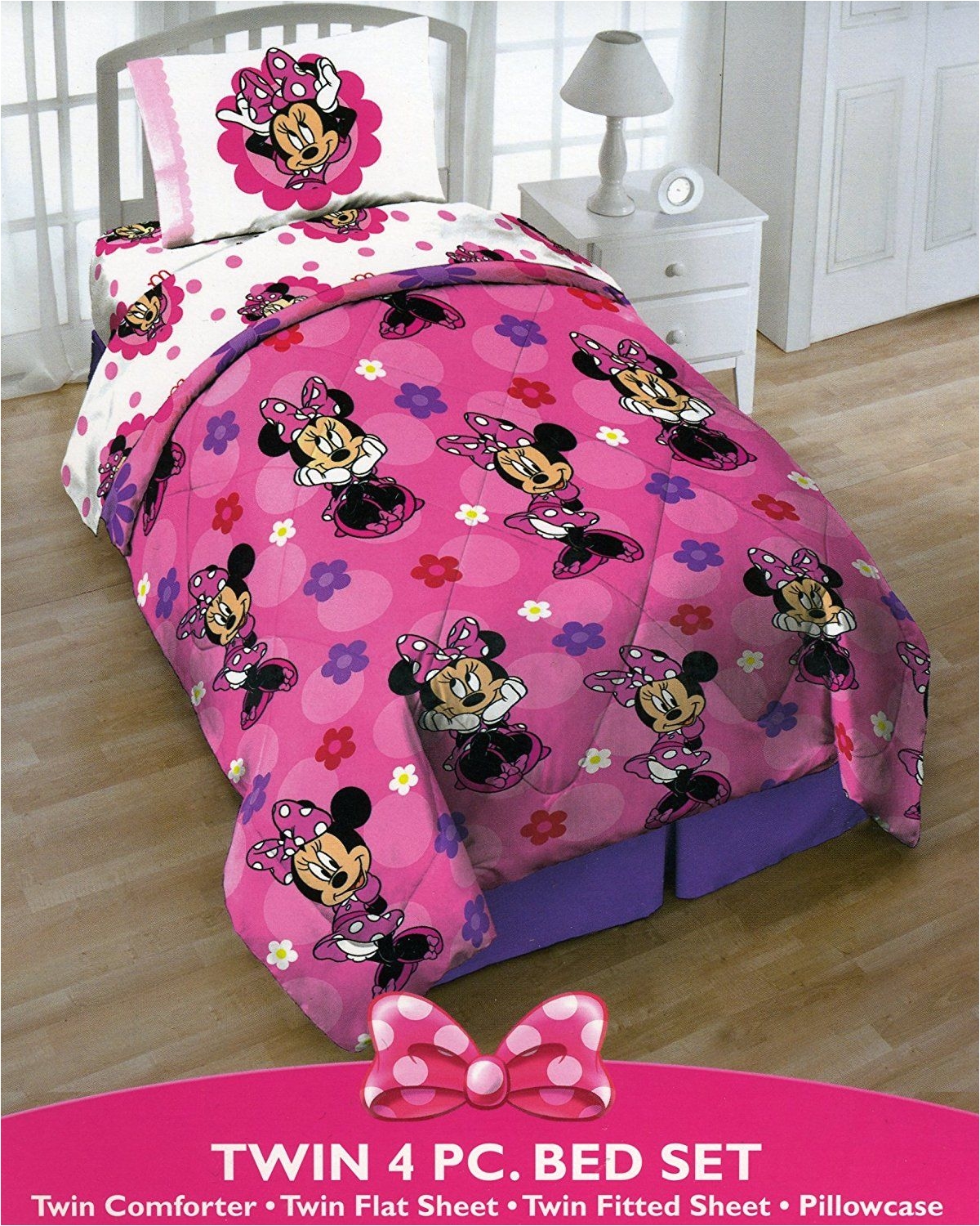 disney minnie mouse twin 4 piece bedding set with tote