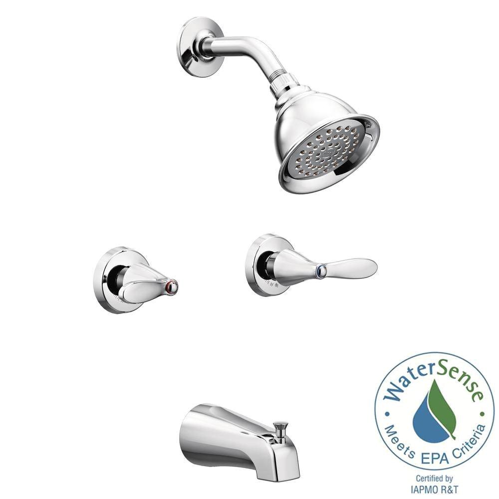 moen double shower head fresh moen adler 2 handle 1 spray tub and shower faucet with