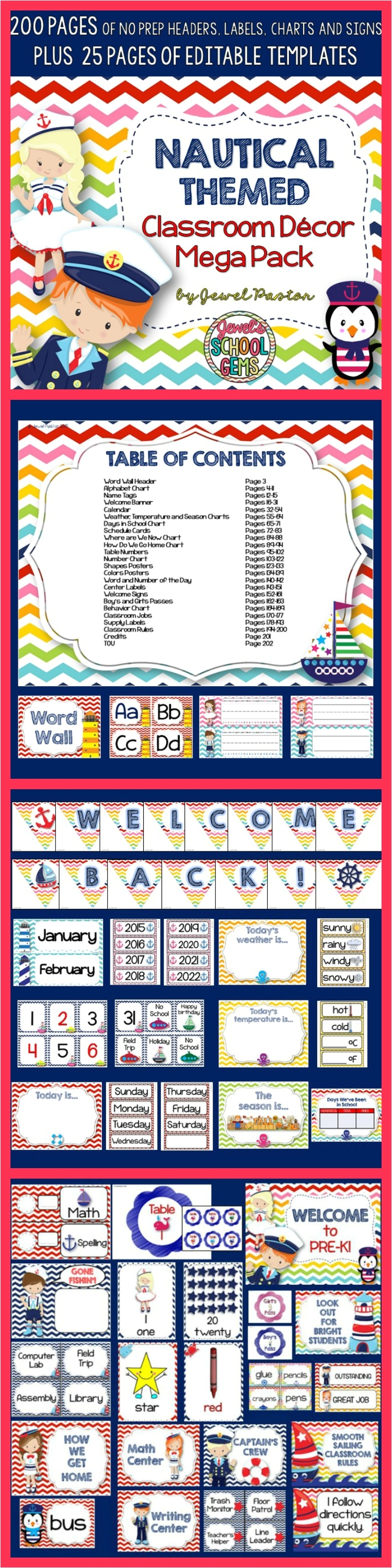 Nautical Classroom Decorations Nautical theme Classroom Decor Editable Nautical Classroom theme