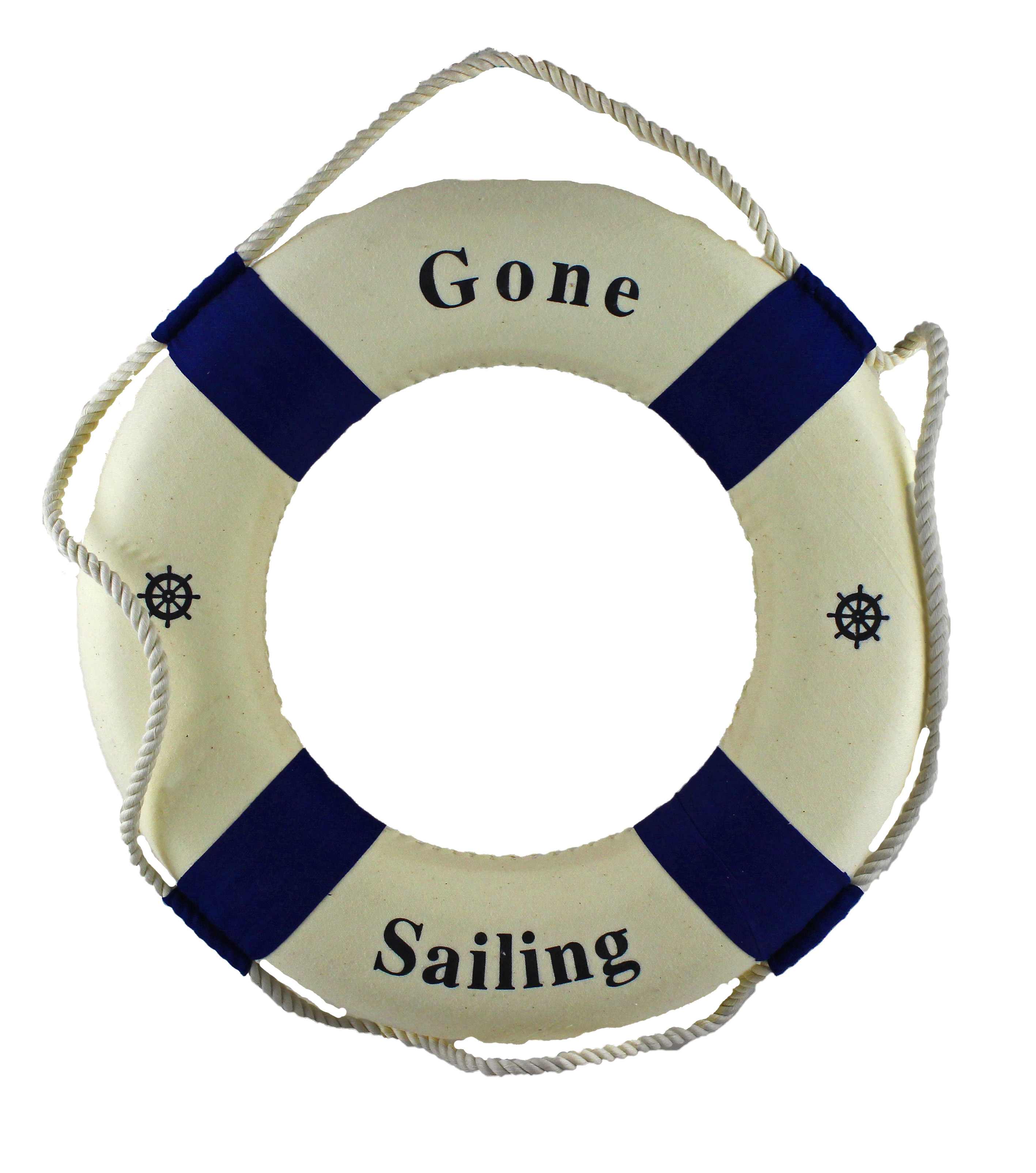 12 dia gone sailing white blue life ring 12 dia 14 95 this item is made of foam and wrapped in vinyl measures approx 12 d hang this item in your