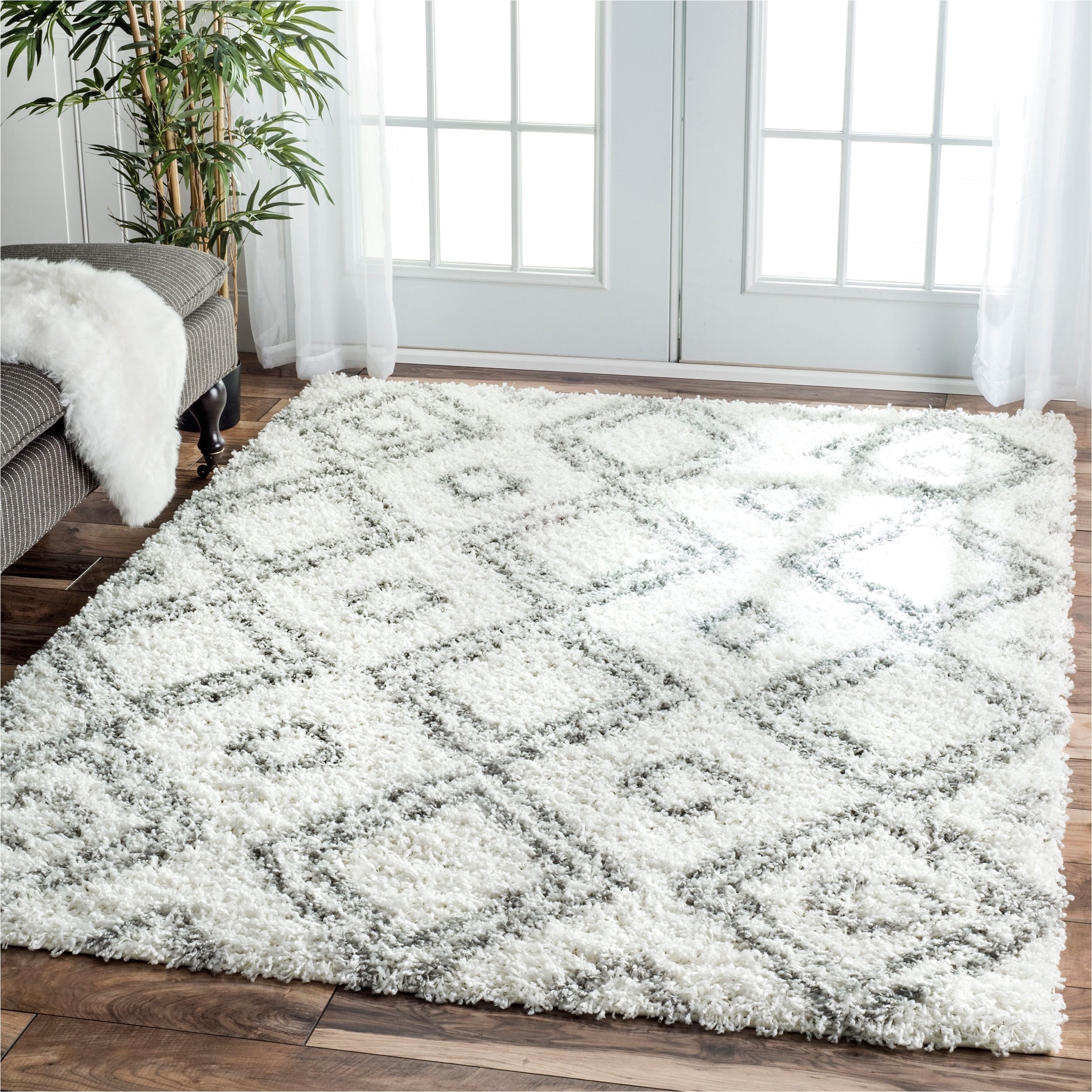 Navy Blue Furry Rug Inspired by Moroccan Berber Carpets This Trellis Shag Rug Adds