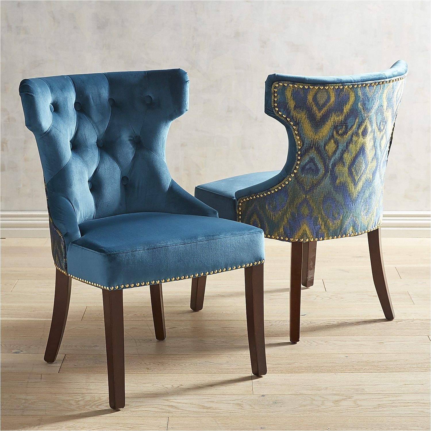 hourglass plume teal dining chair with espresso wood