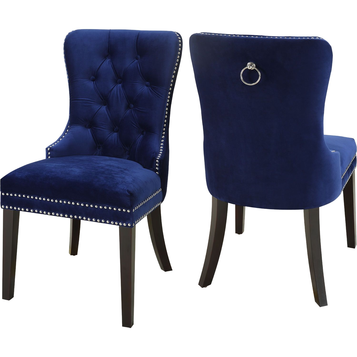 nikki dining chair in tufted navy blue velvet w nailhead trim set of 2