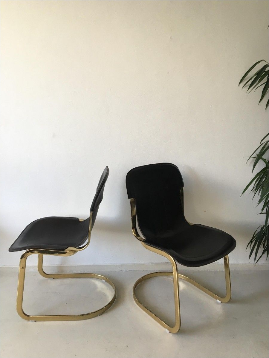 Nicole Miller Dining Chairs Brass and Leather Dining Chairs by Willy Rizzo for Cidue 1960s Set
