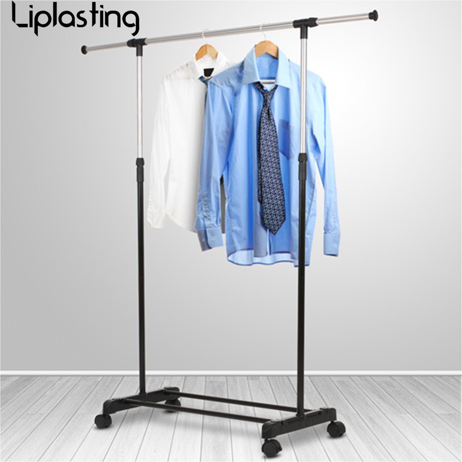 liplasting high quality adjustable single garment rack portable clothes hanger organizer heavy duty rail with wheel