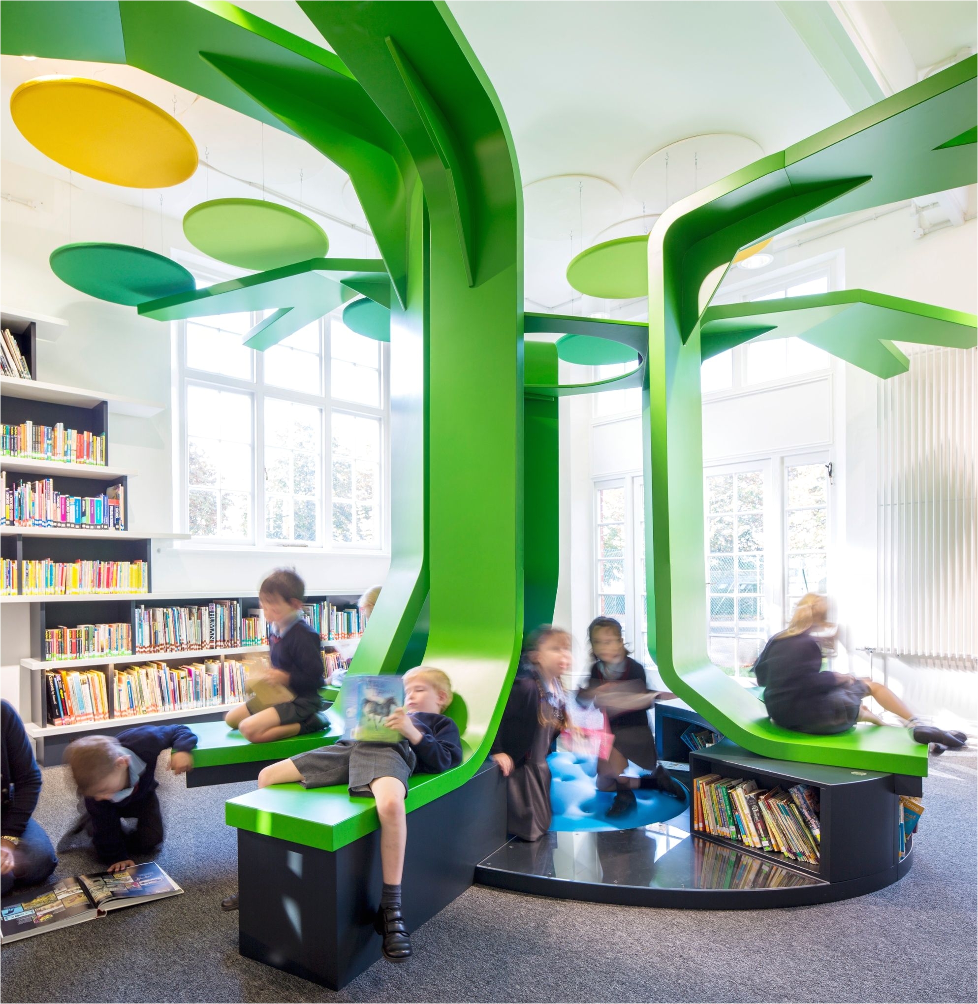 from a story garden in cornwall to hexagonal towers in los angeles we look at inventive spaces designed to get children excited about books