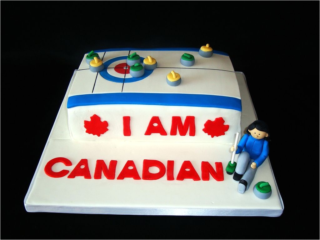 i am canadian patriotic maple leaf flag logo olympic curling ice sheet rectangular cake