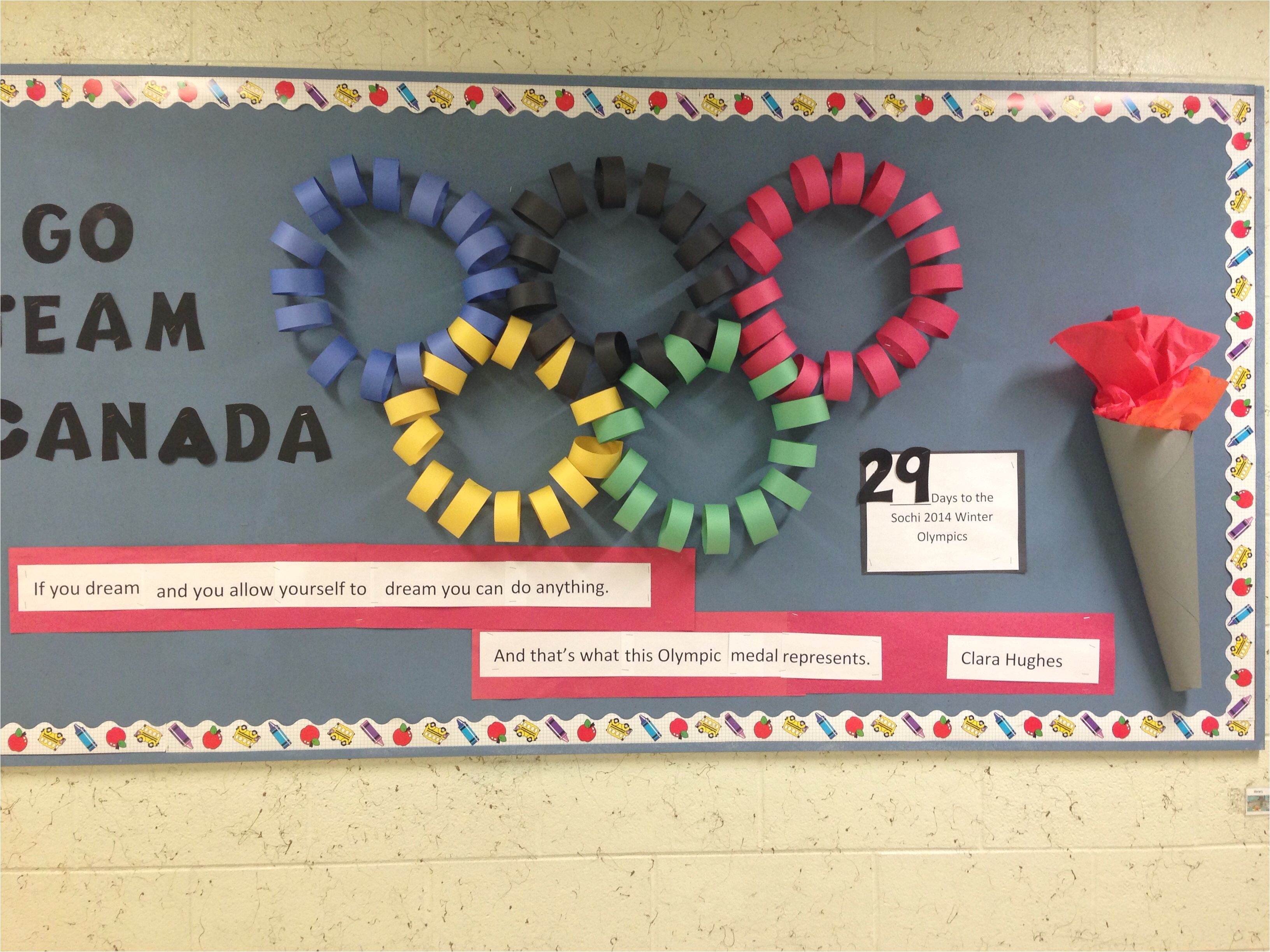 Olympic themed Door Decorations Canada Olympic Bulletin Board Library School Ideas Pinterest