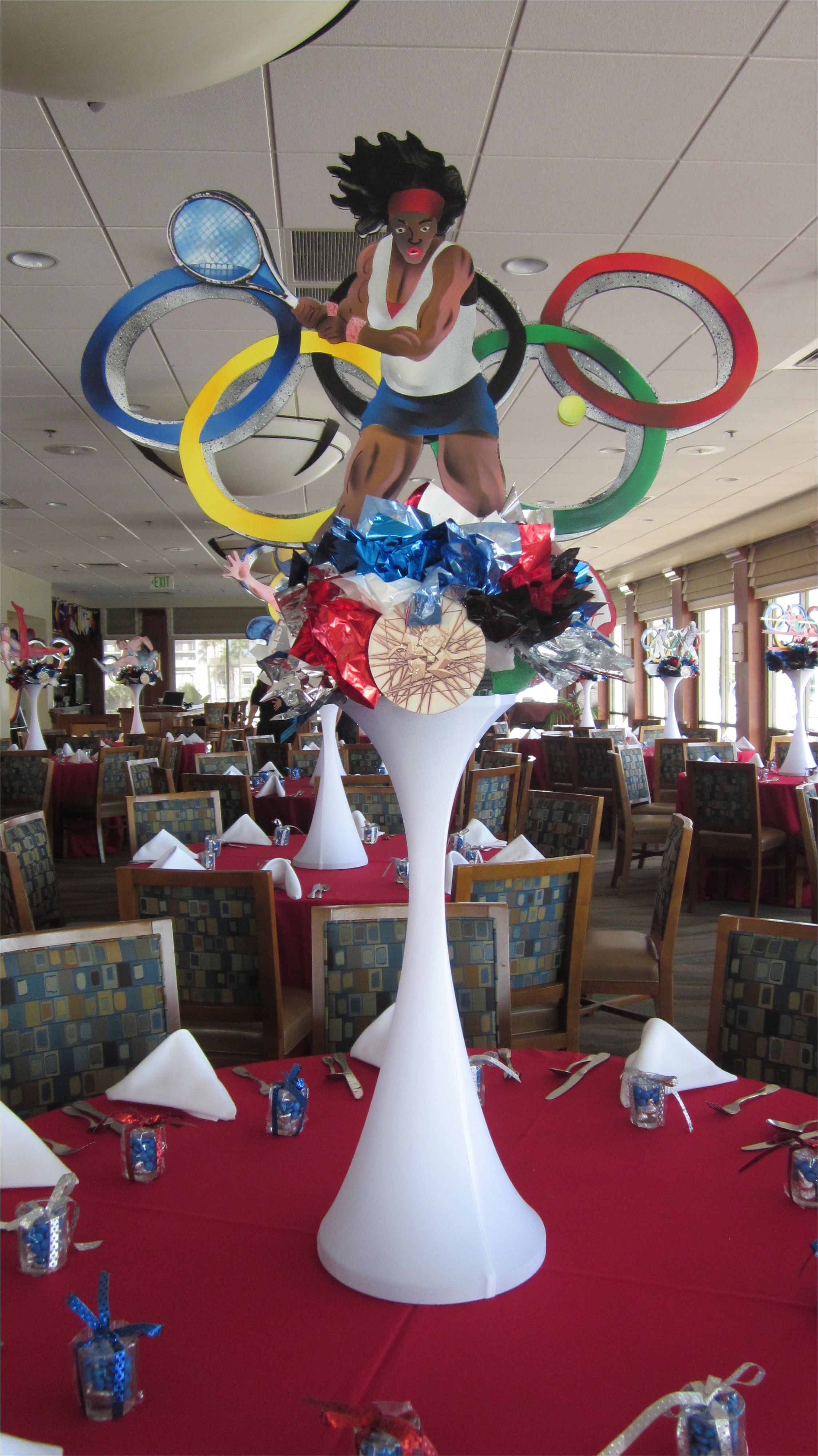 tall centerpiece olympic theme sports theme tennis bar bat mitzvah design by db creativity laura dbcreativity com