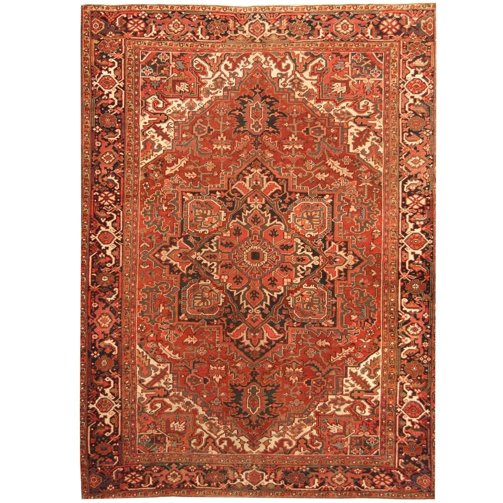 herat oriental persian hand knotted 1900s antique heriz wool rug 8 6 x