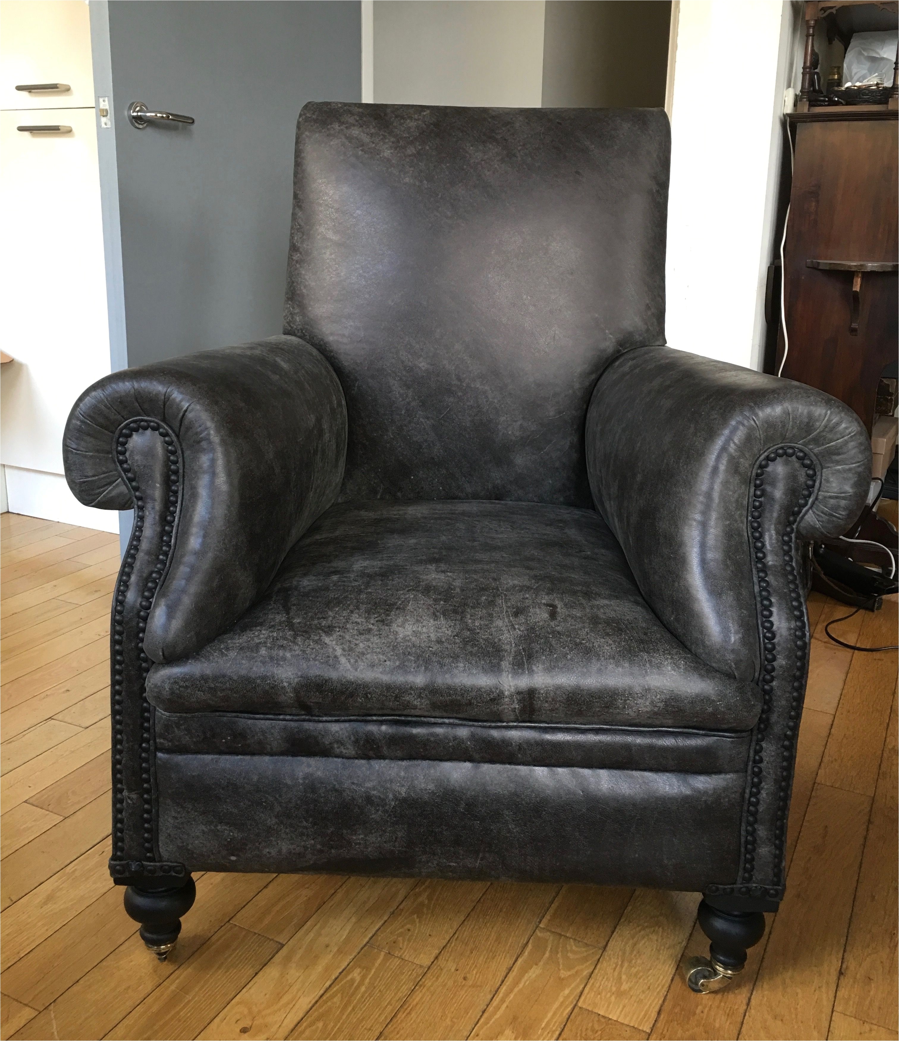 Overstuffed Chair Slipcover Beautiful Customized Leather Armchair Upholstered In Distressed