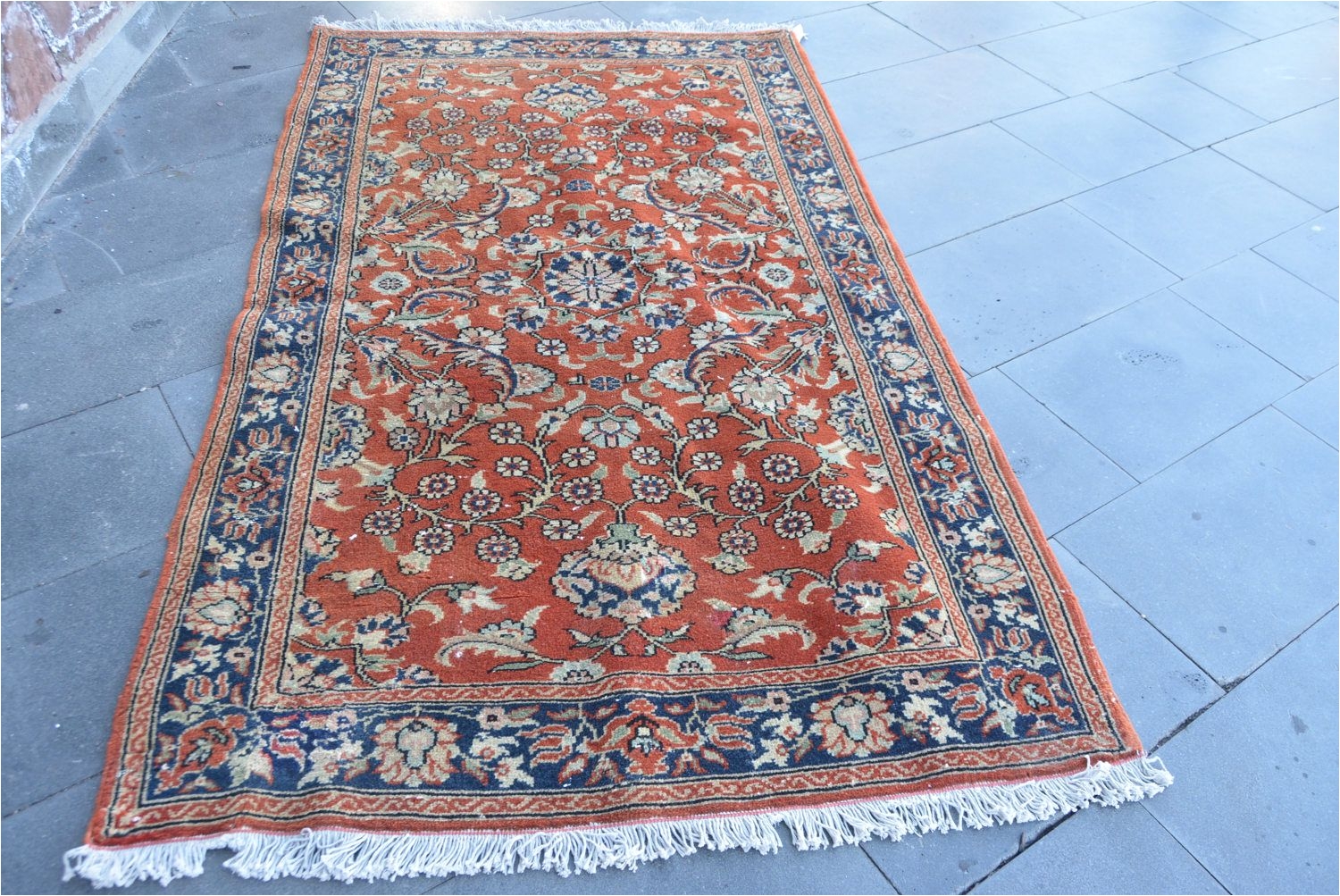 flower pattern vintage oushak rug red and blue colors oushak rug free shipping vintage turkish rug 3 x 3 7 turkish rug code 2