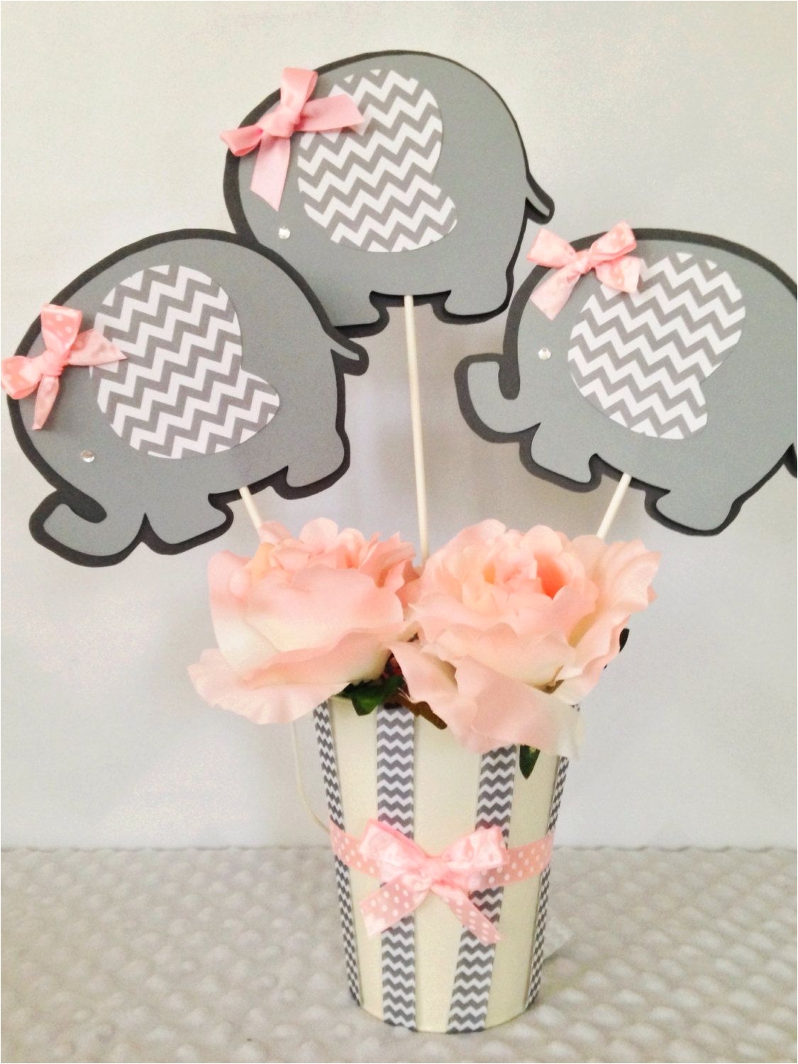 Pink and Gray Elephant Baby Shower Decorations Elephant Baby Shower Centerpiece for Girls Pink and Gray Baby