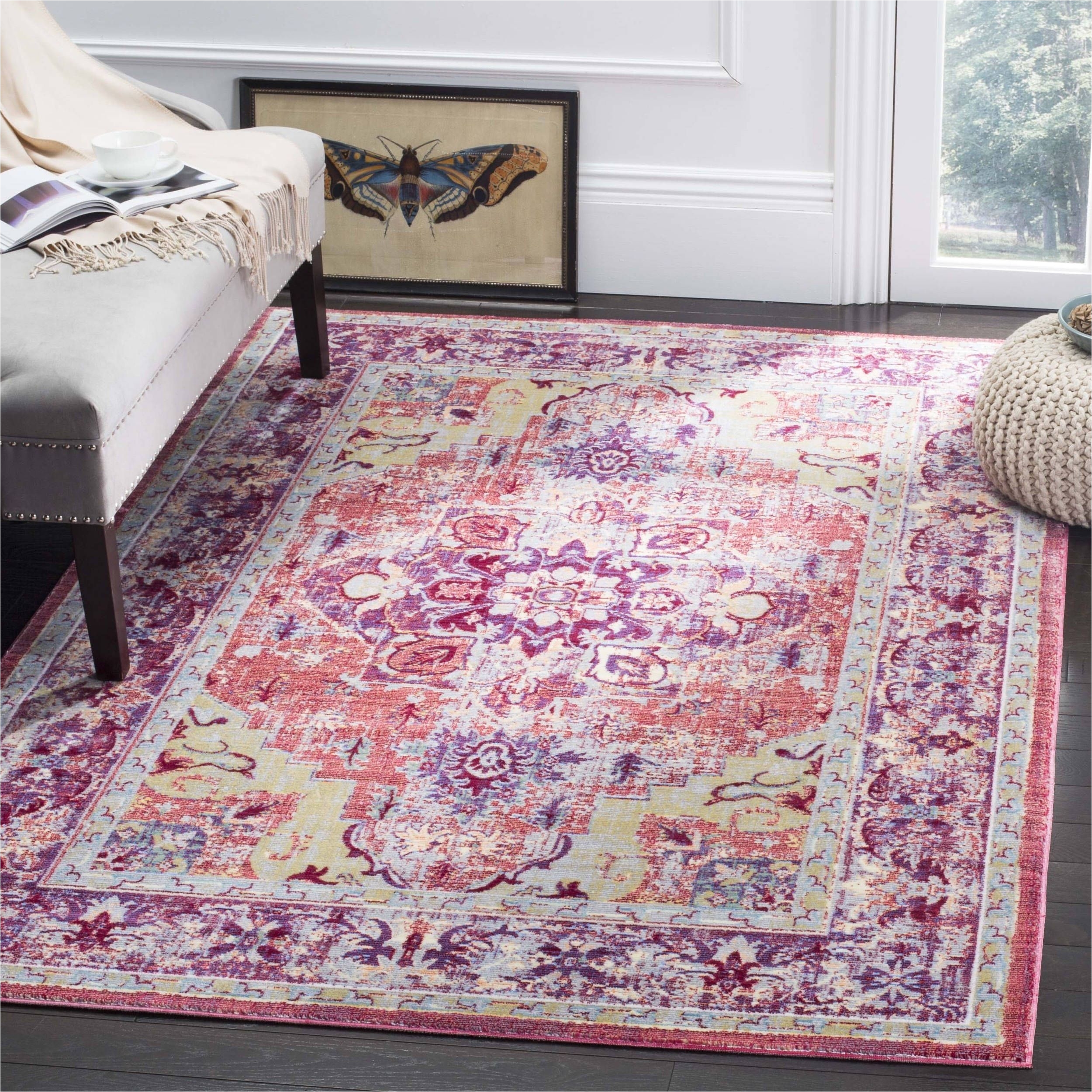 safavieh claremont transitional oriental purple coral area rug 6 7 square