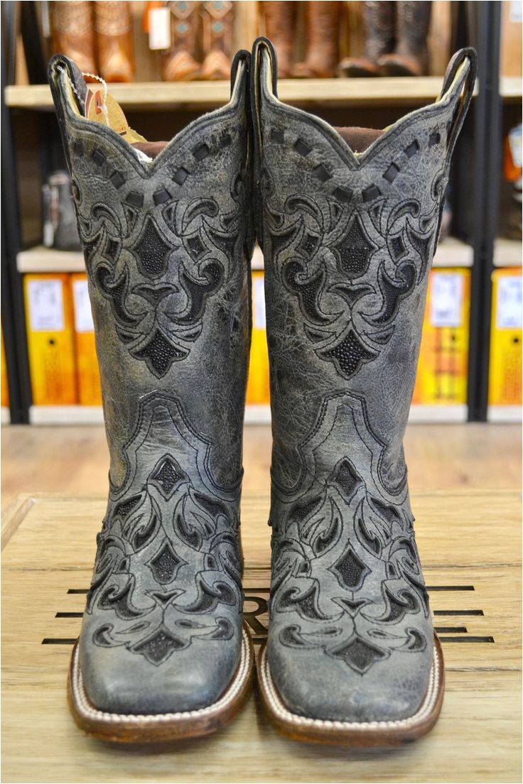 corral women s gray black stingray inlay square toe cowgirl boots a3182