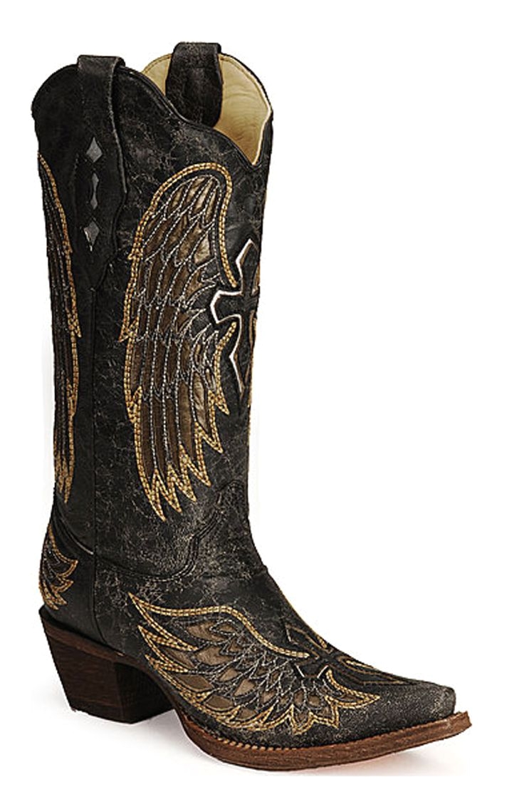 cowgirl boots corral boots fancy cowgirl boots with black and gold wing inlay