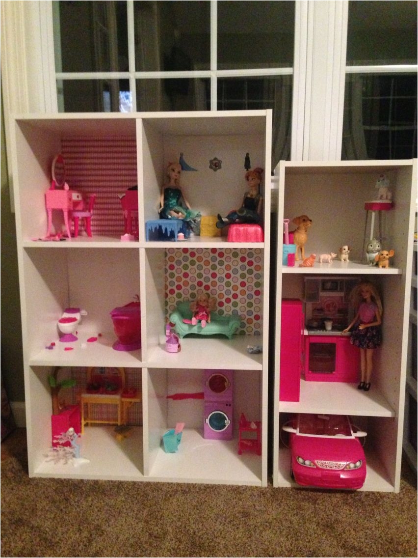 the perfect homemade barbie house shelving from target thumb tacks scrapbooking paper