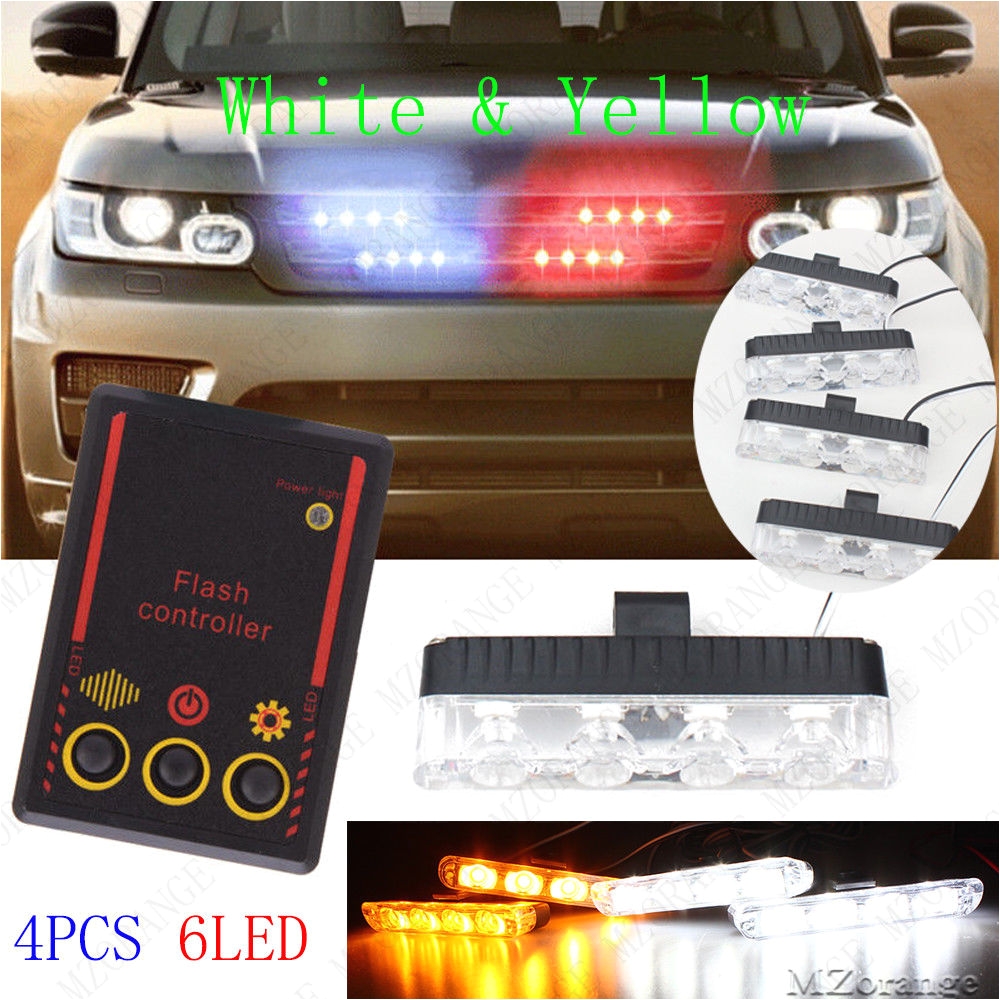 red blue 4x 4 led police wireless remote car truck warning flashing lights bar