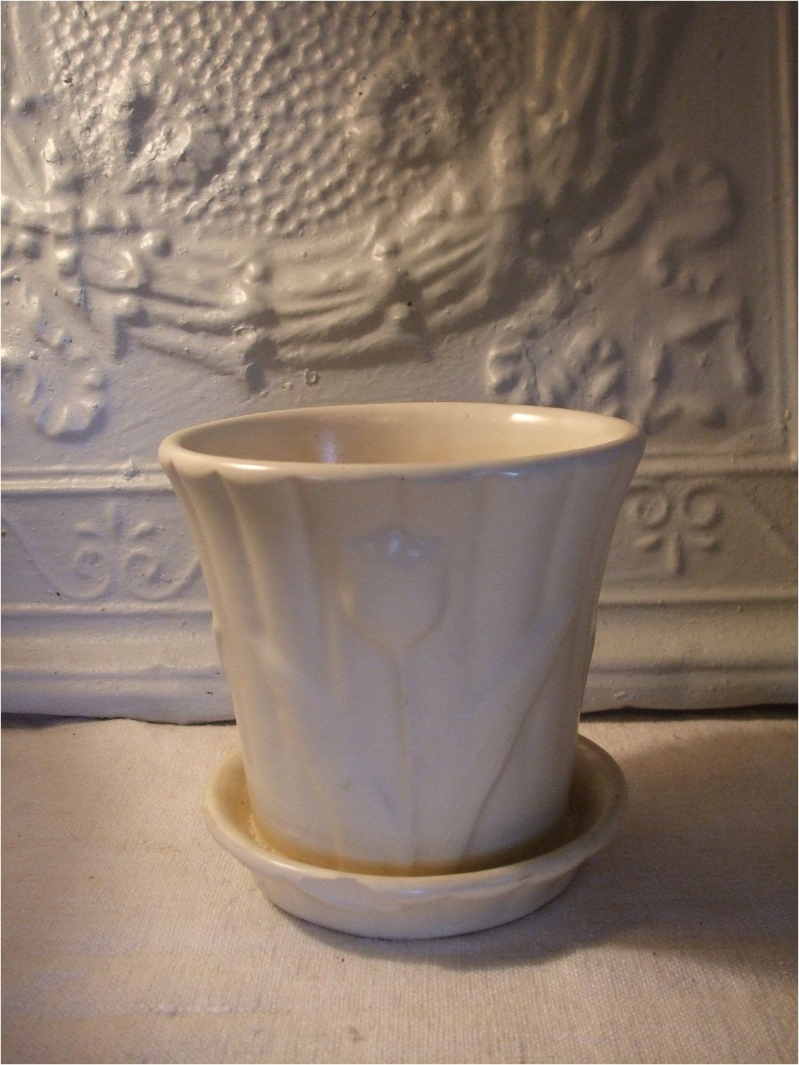 Porcelain Flower Pots Mccoy White Flower Pot and Saucer I Want You Pottery