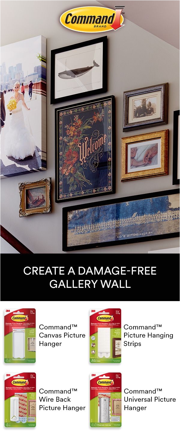 use commanda picture hanging products to create a stair gallery wall display personal photos and artwork without tools damagefree pinterest stair
