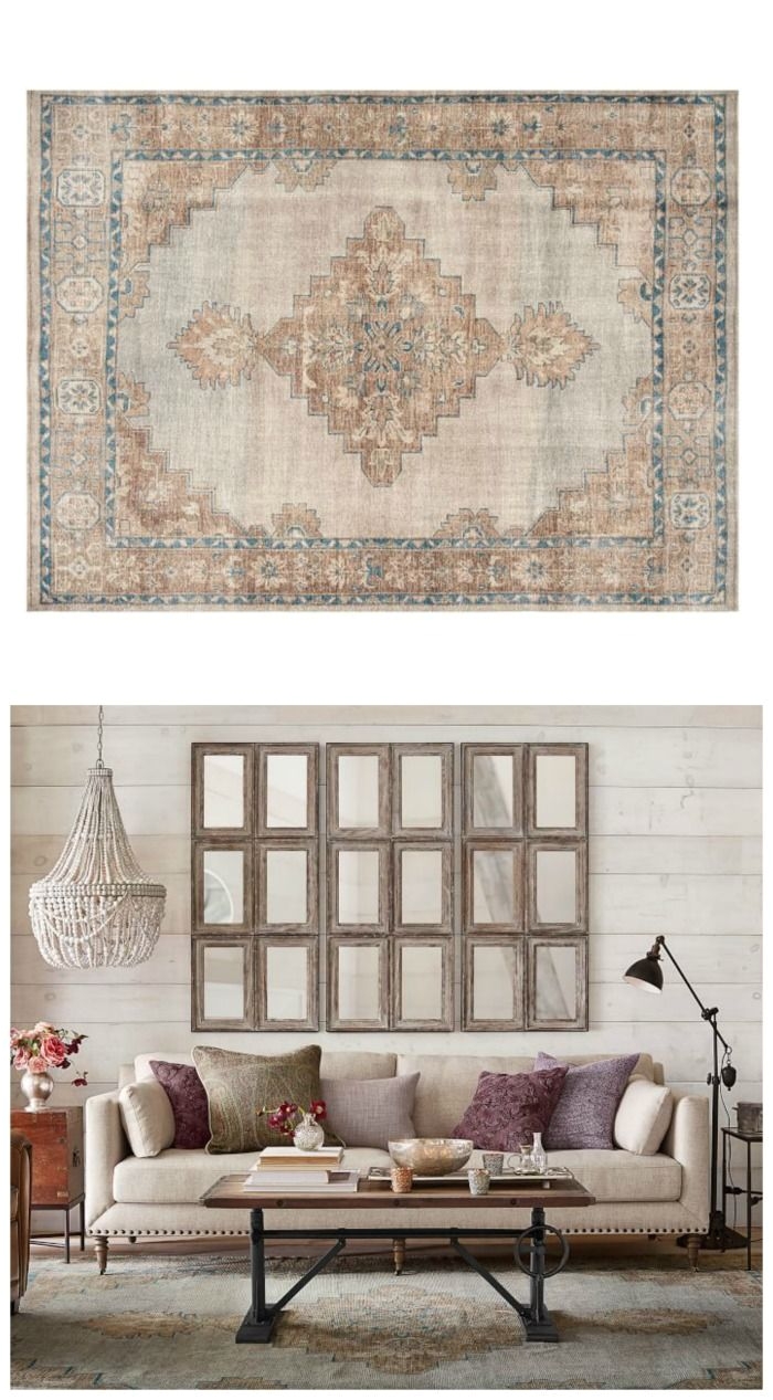 finn hand knotted rug blue multi from pottery barn features a large ornamental design that catches the eye and the deliberate beige brown and
