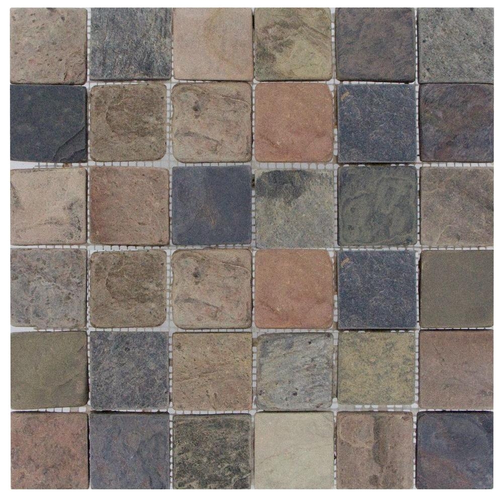 Premier Decor Chiaro Tumbled Tile Msi Mixed Color 12 In X 12 In X 10 Mm Tumbled Slate Mesh Mounted