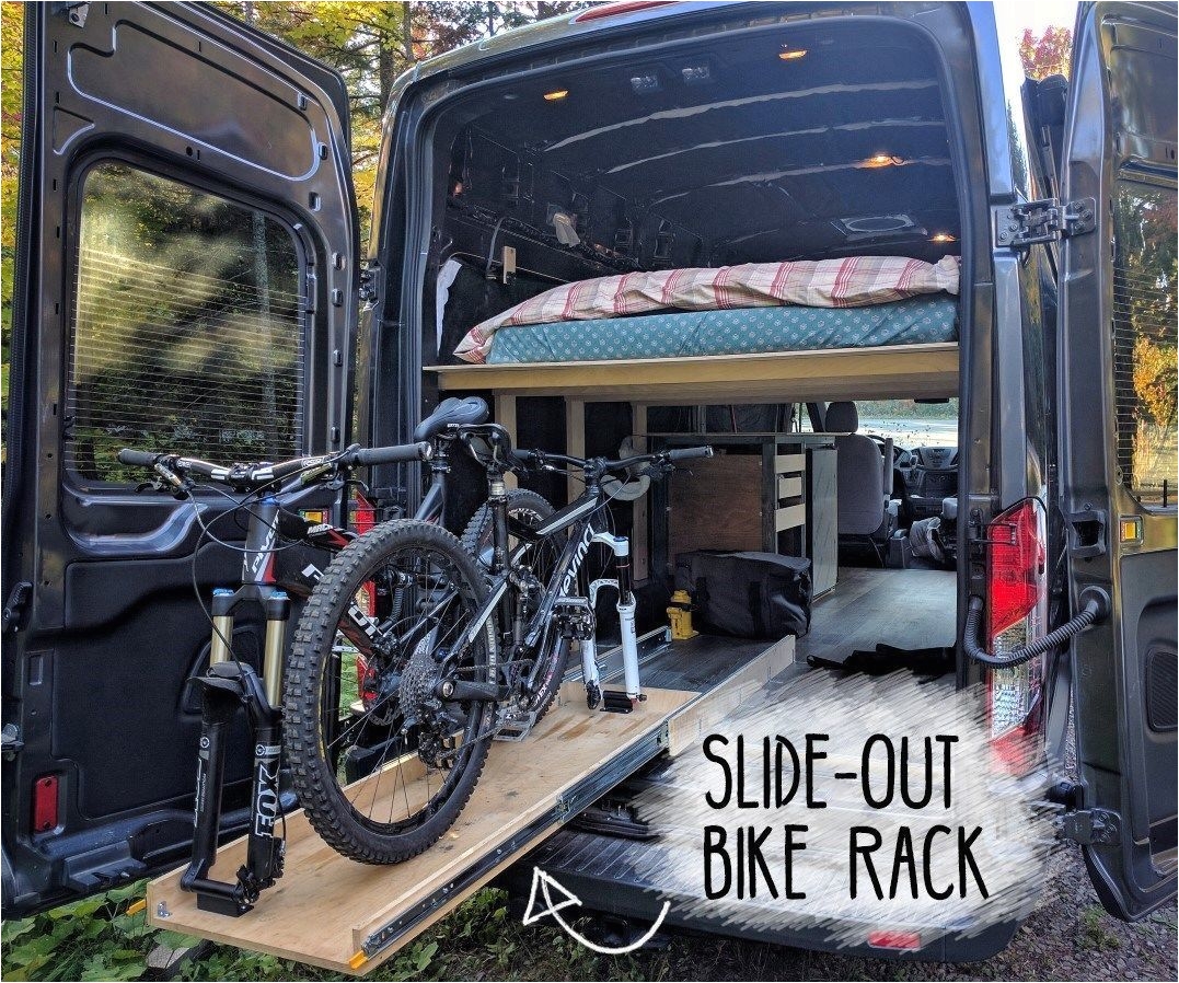 how to build a slide out bike rack in a camper van conversion