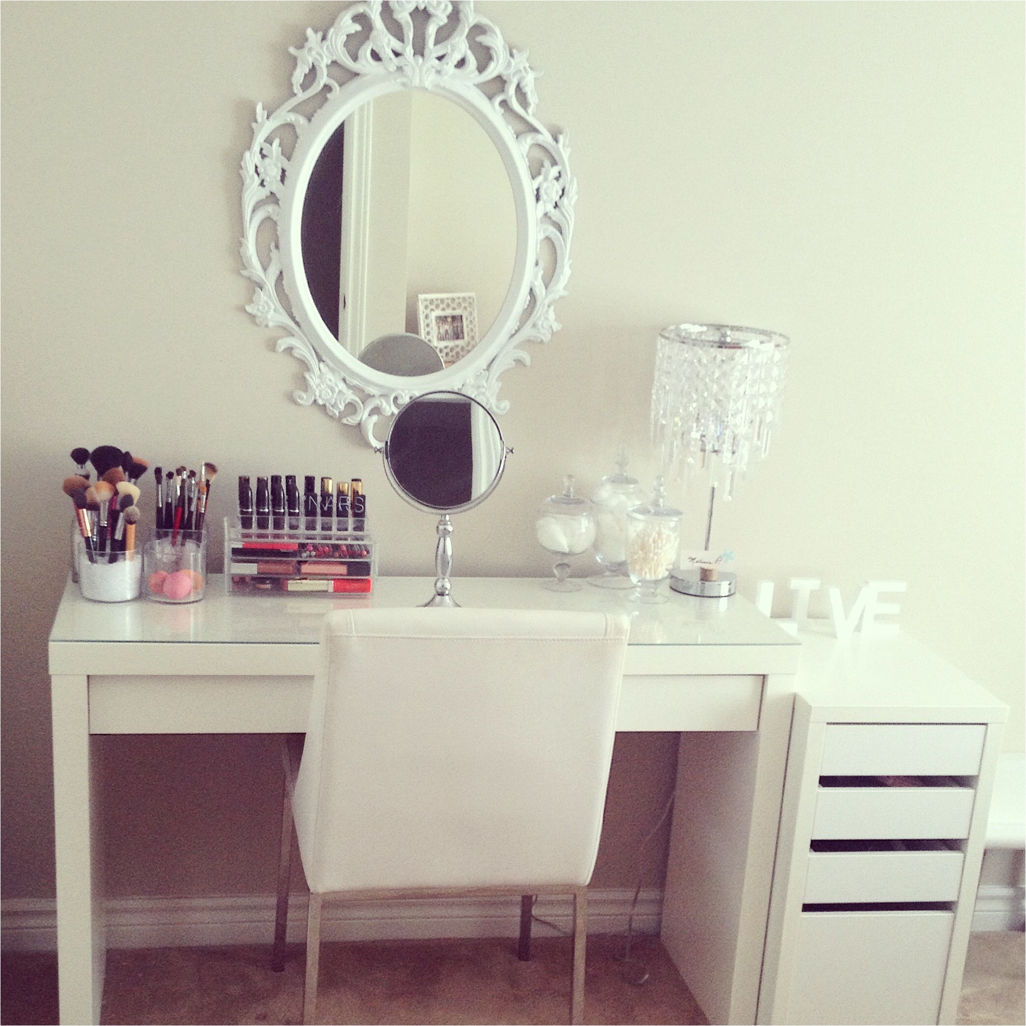 Purple Makeup Vanity Chair Beauty Room Desk Drawer Unit and Mirror From Ikea Chair and Lamp