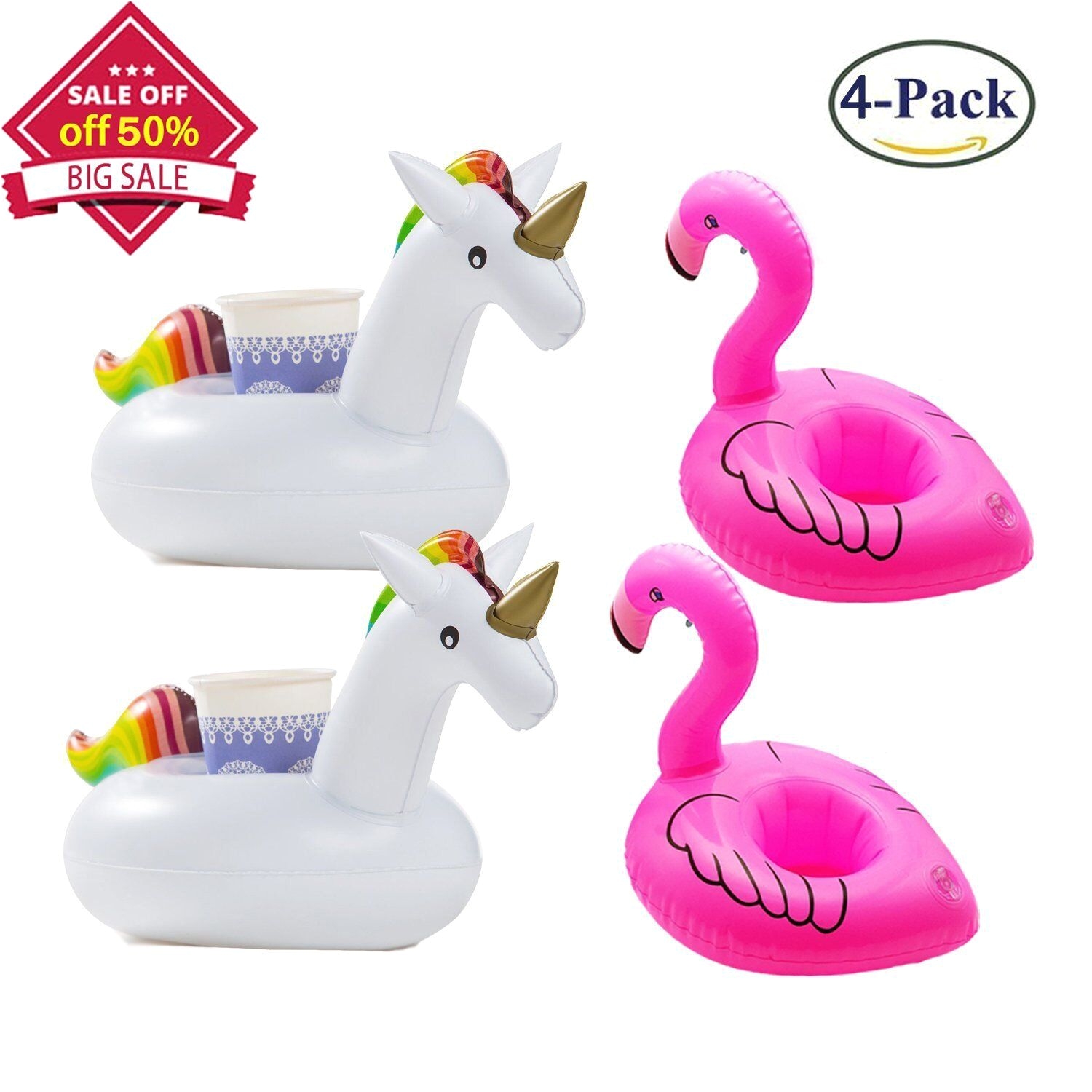 unicorn flamingo drink pool floats inflatable unicorn pool floating drink holder 2 5 mm pvc 4 pack by wl float your drinks in style hotest design kids