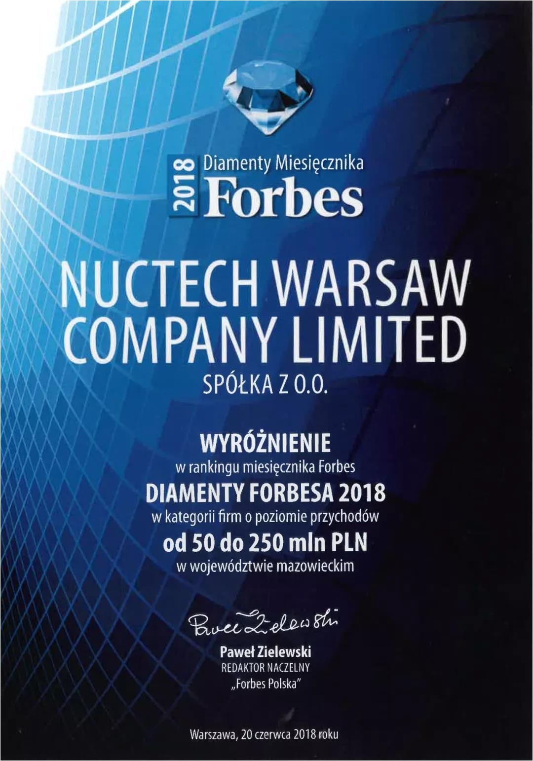 nuctech warsaw has received the forbes diamonds 2018 award