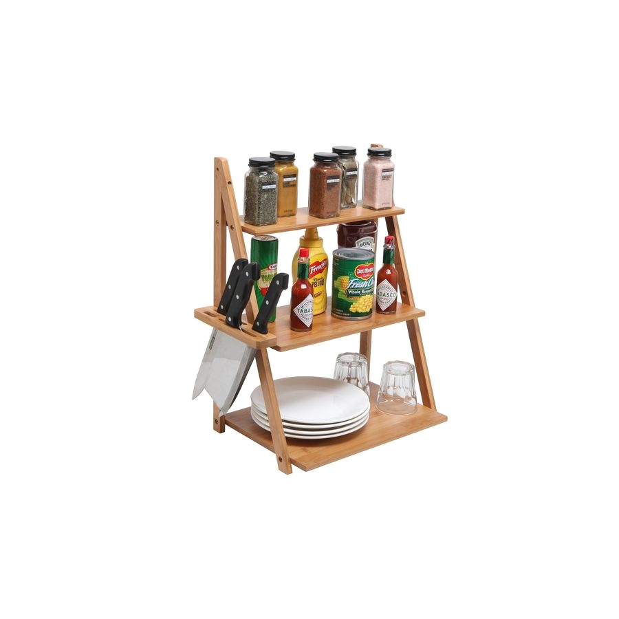 mygift wood spice rack 3 tier kitchen organizer shelf with knife holder beige