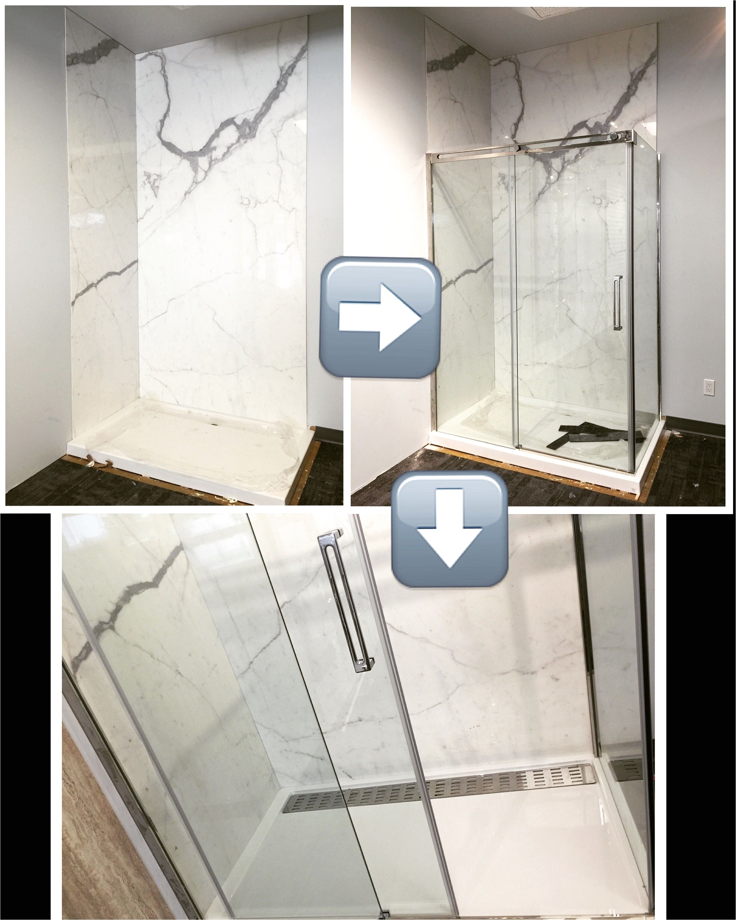 corner shower done with zitta shower base with linear drain and