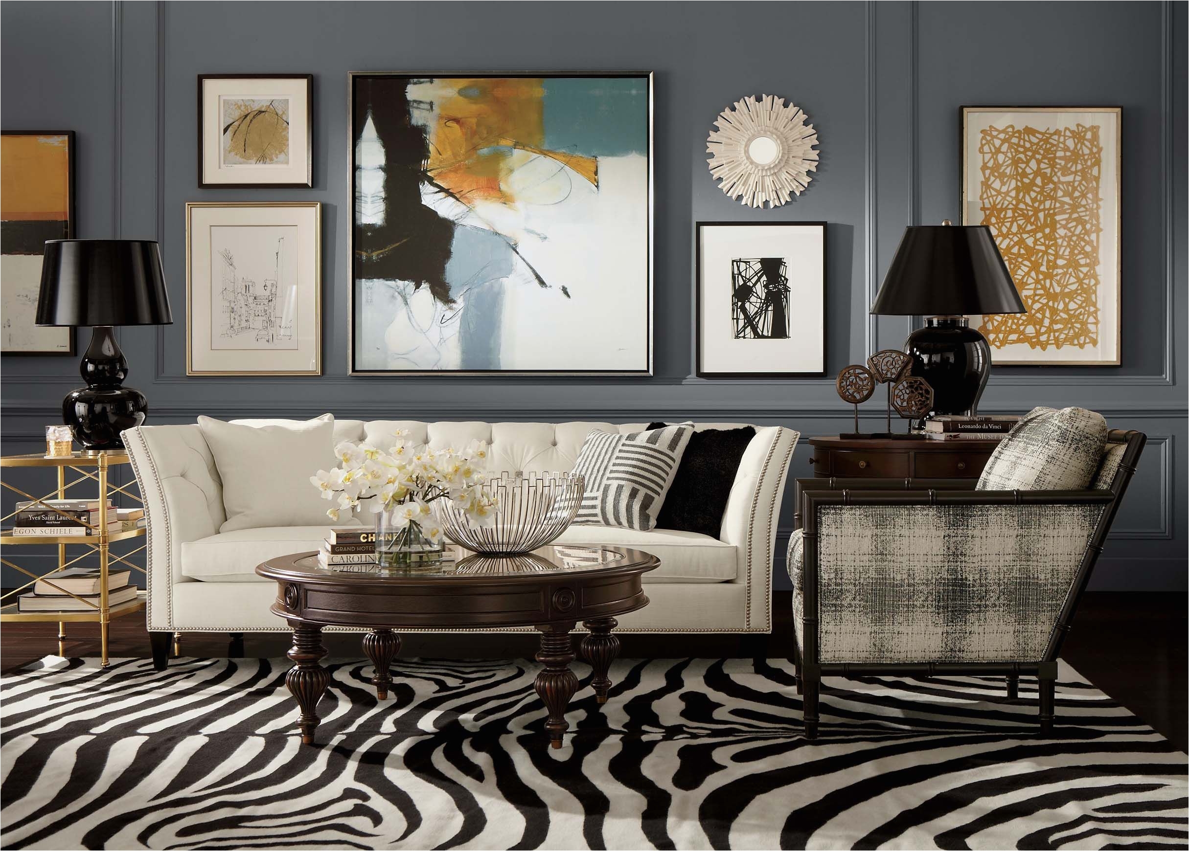 this ethan allen zebra rug in expresso ivory gives this room some spectacular style