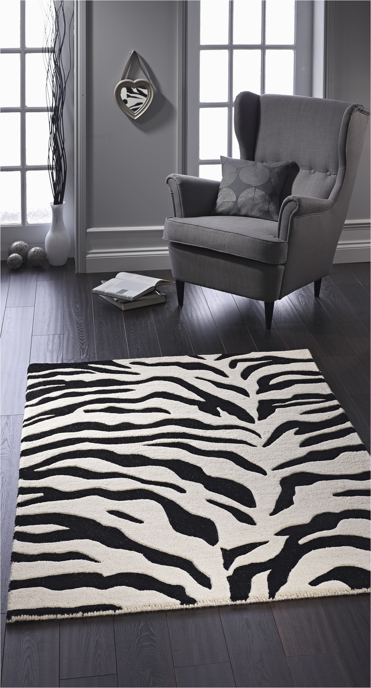 area rug with zebra stripe pattern