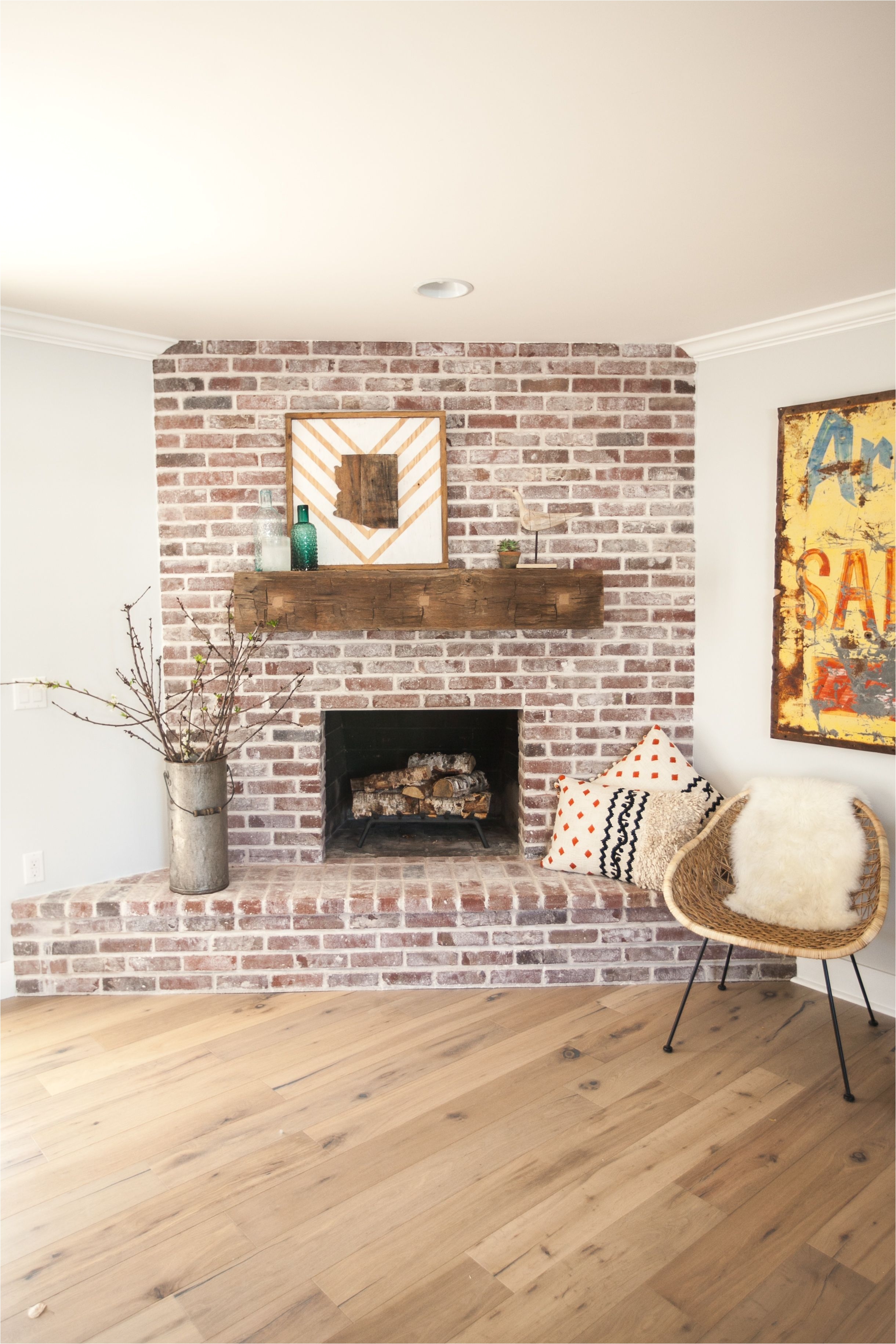 chic whitewashing brick fireplace surround with custom brick fireplace with antique white mortar and custom