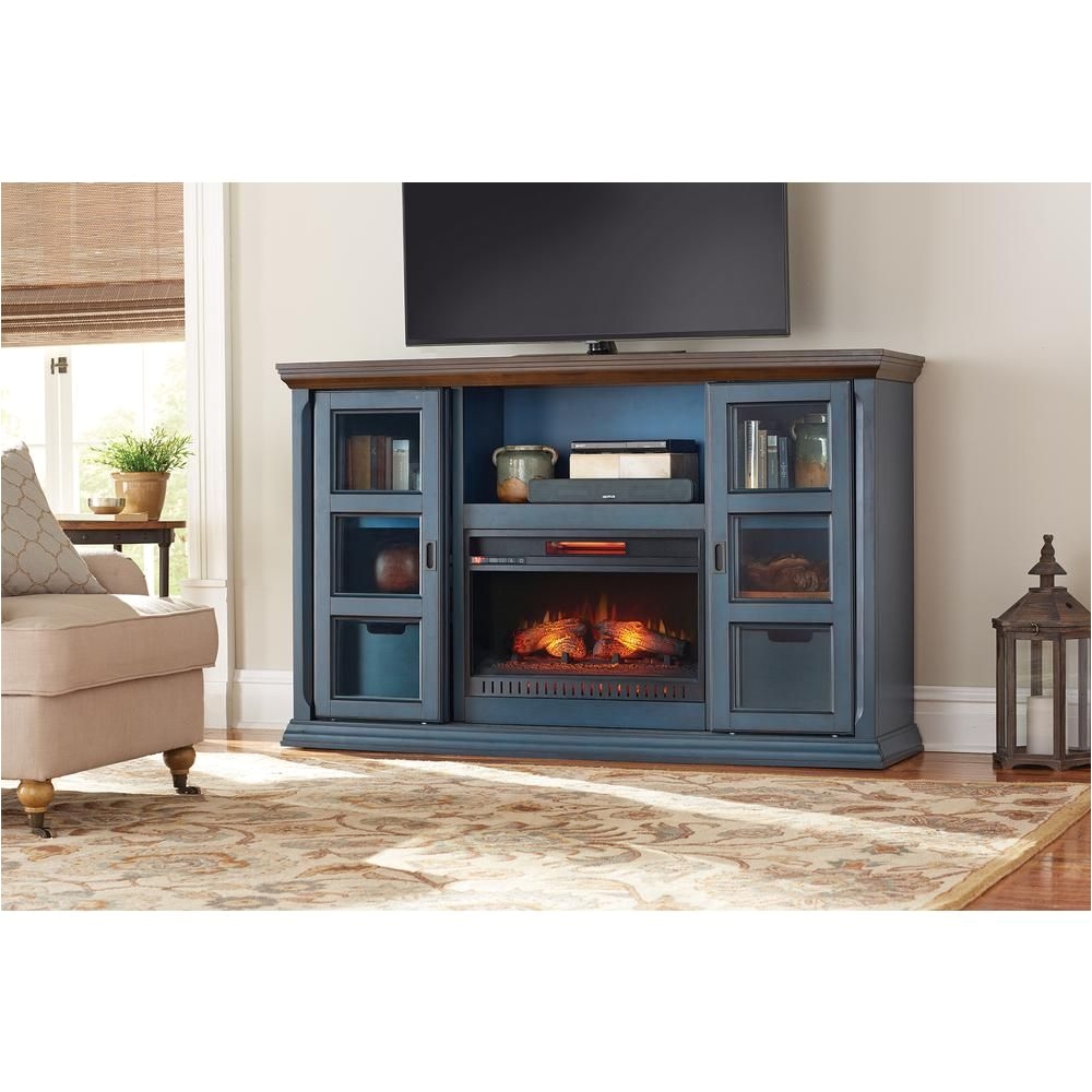 tv stand infrared electric fireplace in antique blue finish