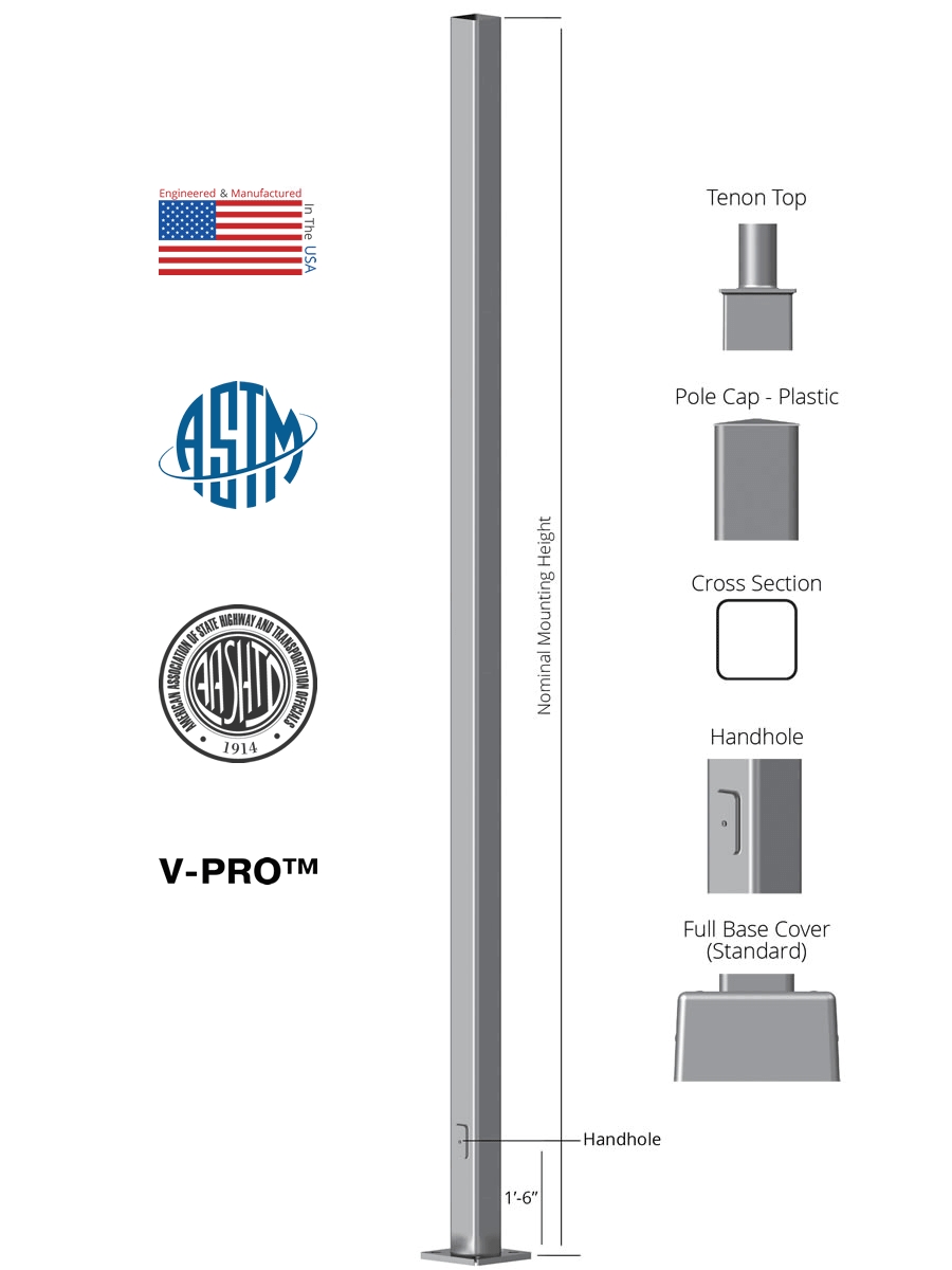 square straight steel anchor base light pole