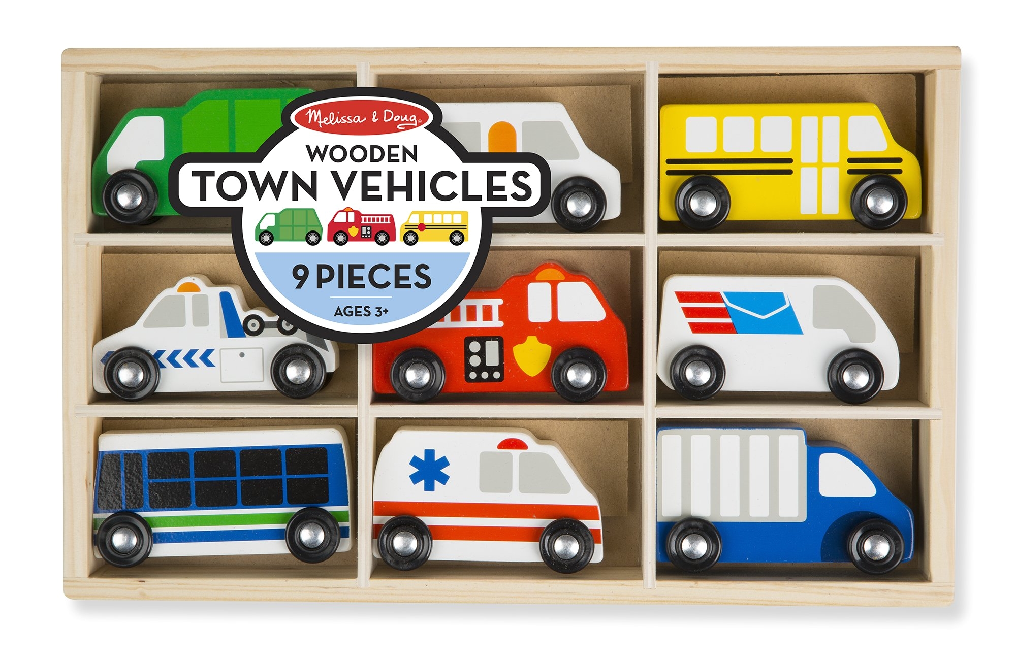 melissa doug wooden town vehicles set in wooden tray 9